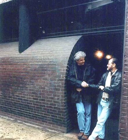 John Storyk (left) and Eddie Kramer in 1997, weeks before the distinctive curved facade of Electric Lady was demolished.