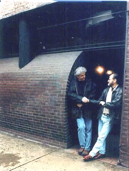 John Storyk (left) and Eddie Kramer in 1997, weeks before the distinctive curved facade of Electric Lady was demolished.